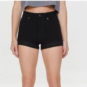 Forever 21 Curvy High-Rise Stretch Cuffed Hem 5-Pocket Black Denim Shorts- 25